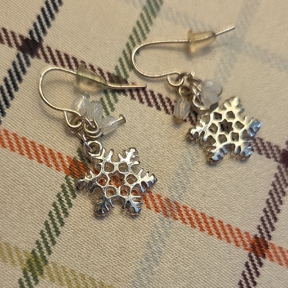 Silver Snowflake Earrings - Picture 2 of 3